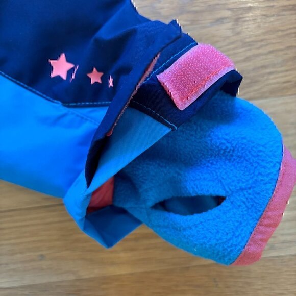 Land's End Girls L 14 Stormer Jacket Coat Hooded Blue Coral Star Zip Front - Picture 9 of 9
